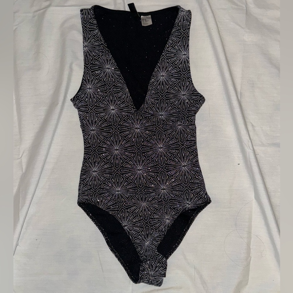 H&M Divided Black and Silver Geometric Bodysuit